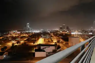Night photo of Downtown Corpus Christi from the Harbor Bridge