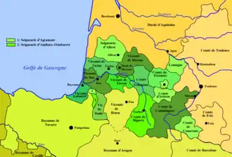 دوکنشین گاسکونی/واسکونیا (سبز) در ۱۱۵۰