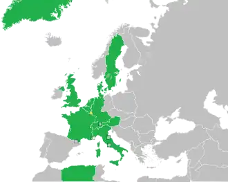 A coloured map of the countries of Europe