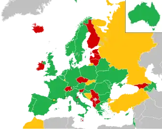 A coloured map of the countries of Europe