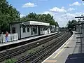 Looking east, showing the small eastbound platform shelter