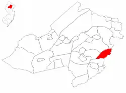 East Hanover Township highlighted in Morris County. Inset map: Morris County highlighted in the State of New Jersey.