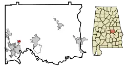 Location in Elmore County and the state of آلاباما