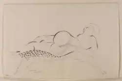 برهنه خمیده بر پوست پلنگ، یک گرافیت نقشه کشی توسط گیل (۱۹۲۸).