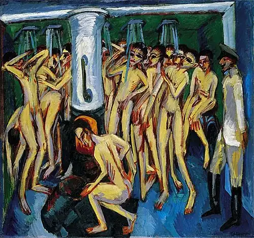 ارنست لودویگ کیرشنر، 1915, The soldier bath or Artillerymen, oil on canvas, ۱۴۰٫۳ × 151.8&nbsp;cm