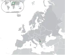 Map showing Kosovo in Europe