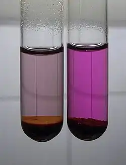 Ferrate, left, and permanganate, right solution