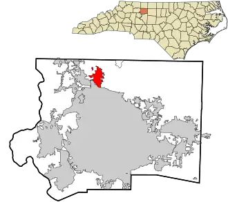 Location in شهرستان فورسایت، کارولینای شمالی and the state of کارولینای شمالی.