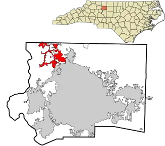 Location in شهرستان فورسایت، کارولینای شمالی and the state of کارولینای شمالی.