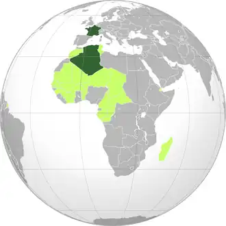On modern day borders.Dark green: Fourth French Republic.Light green: French possessions.