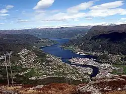 View of the town with the fjord in the background