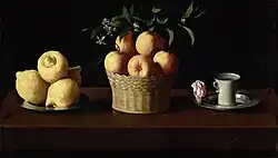 دی زورباران: طبیعت بی جان با لیمو، پرتقال و گل رز