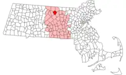 Location in Worcester County in Massachusetts
