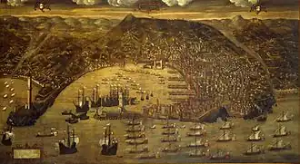 View of Genoa and its fleet by Christoforo de Grassi (1597 copy, after a drawing of 1481); Galata Museo del Mare, Genoa.