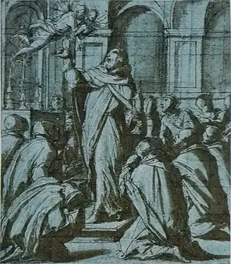 جورجو وازاری،  St Peter of Verona exorcising a demon personified by a Madonna and Child, 1570s.