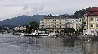 Gmunden's lakefront on a cloudy summer's day