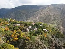 A portion of the village that sits along a ridge overlooking the gorge