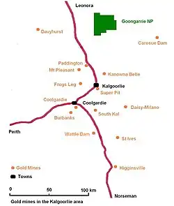 Gold mines in the Kalgoorlie region
