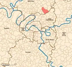 Location (in red) within Paris inner and outer suburbs