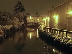 Night view of the Naviglio Martesana canal in Gorgonzola.