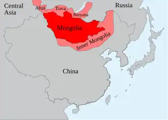 Regions commonly associated with Mongol irredentism
