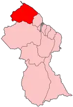 Map of Guyana showing Barima-Waini region