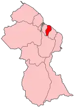 Map of Guyana showing Demerara-Mahaica region