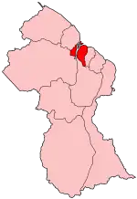 Map of Guyana showing Essequibo Islands-West Demerara region