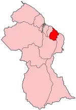 Map of Guyana showing Mahaica-Berbice region