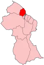 Map of Guyana showing Pomeroon-Supenaam region