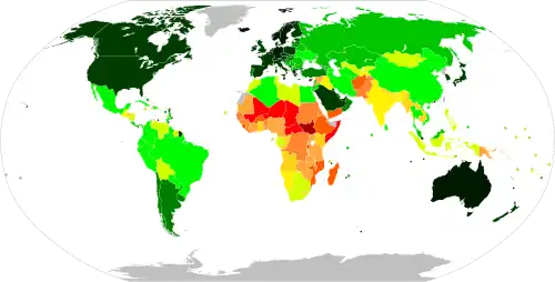 World map of Countries scored by HDI