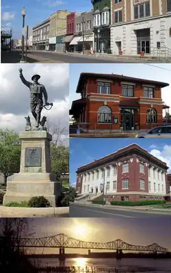 Clockwise from top: Cherry Street Historic District, the Delta Cultural Center, Phillips County Courthouse, the Helena Bridge over the رودخانه میسیسیپی and the Spirit of the American Doughboy Monument