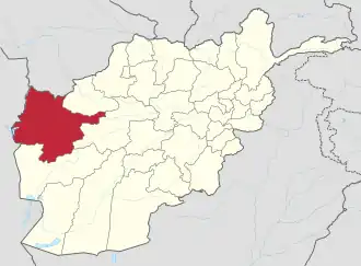 موقعیت هرات با رنگ سرخ در افغانستان