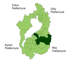 موقعیت Higashiōmi در استان شیگا