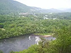 Hot Springs viewed from a cliff along the Appalachian Trail