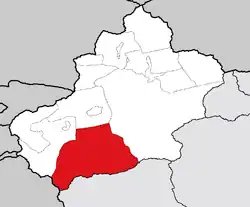 نقشه منطقه خودمختار سین‌کیانگ اویغور و موقعیت استان ختن