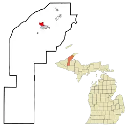 Location of Hancock, Michigan