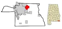 Location in شهرستان هیوستون، آلاباما and the state of آلاباما