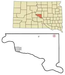 Location in Hughes County and the state of داکوتای جنوبی