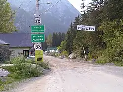 The border between Stewart, British Columbia and Hyder, as seen from the Canadian side.