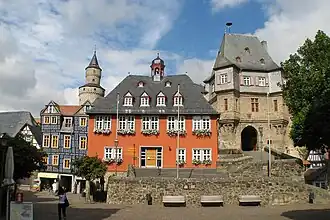 The Rathaus, entrance to the Burg and Hexenturm, Idstein