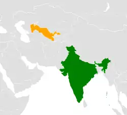 نقشهٔ مکان‌نمای India و Uzbekistan