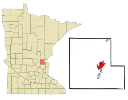 Location of the city of Cambridgewithin Isanti County, Minnesota