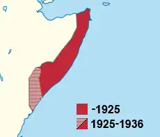 Italian Somaliland, with Jubaland (orange) acquired in 1925
