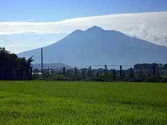 Mount Iwaki stands prominently to the southwest