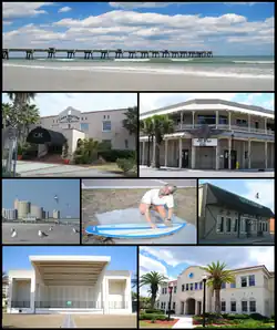 Images from top, left to right: Jacksonville Beach Pier, Casa Marina Hotel, Freebird Live, condos, statue in front of the City Hall, Lynch's Irish Pub, Sea Walk Pavilion, Jacksonville Beach City Hall