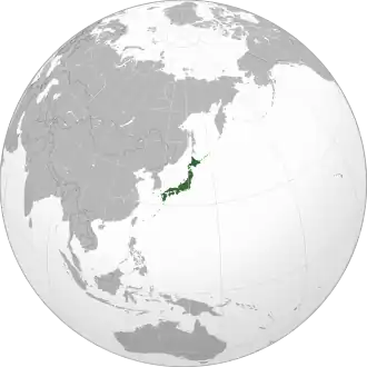 Projection of Asia with Japan's Area colored green