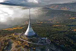 Hotel and Television Transmitter Ještěd, view from above