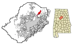 Location in شهرستان جفرسون، آلاباما and the state of آلاباما