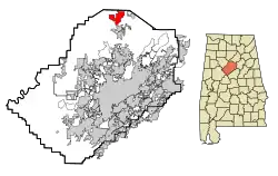Location in شهرستان جفرسون، آلاباما and the state of آلاباما